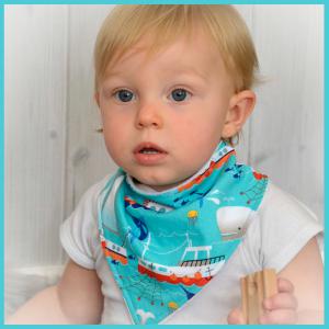 High Seas Collection bandana bib on baby